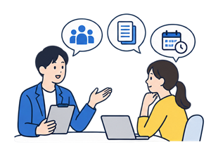 担当者どうしが要件をすり合わせている様子のイラスト