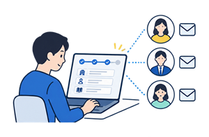 設定ウィザードでユーザーを招待している様子のイラスト